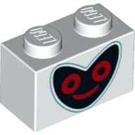 Brick 1 x 2 with Heart Shape Black Face, Red Eyes, Mouth Print