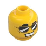 Minifig Head, Reflective Sunglasses, Smile with Teeth / White Pupils Print