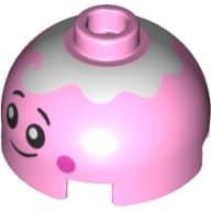 Brick Round 2 x 2 Dome Top with Black Eyes, Mouth, Dark Pink Cheeks, White Top Print