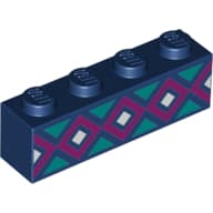 Brick 1 x 4 with Dark Purple and White Squares, Dark Turquoise Triangles Print