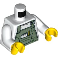 Torso, Overalls, Sand Green with Pencil, Notebook Print, White Arms, Yellow Hands