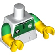 Torso, Dual Molded Arms, Sports Jersey, Green Top with Sports Logos Print, Green Sleeves Pattern, Yellow Arms and Hands