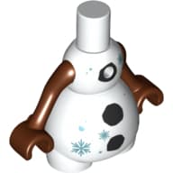 Snowman Body, Reddish Brown Arms, Black Coals, Snowflakes Print