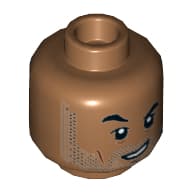 Minifig Head Simon Masrani, Stubble Beard, Raised Eyebrow, Crooked Smile, Wink em Nougat médio