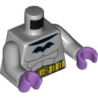Torso, Muscles, Black Batman Logo, Yellow Utility Belt Print, Light Bluish Gray Arms, Medium Lavender Hands