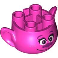 Minifig Head Special, with Ears and 4 Studs on Top, with Face with Magenta Nose and Smile Print (Poppy)