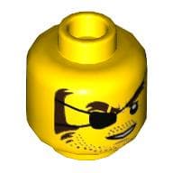 Minifig Head Snake Rattler, Eyepatch, Brown Eyebrows, Sideburns, Stubble, Open White Mouth Print em Amarelo