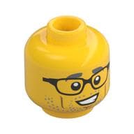 Minifig Head Wheeler, Glasses, Gray Eyebrows and Stubble, Medium Nougat Cheek Lines and Chin Dimple Print
