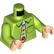 Torso Shirt, White Tie with Lime, Red, Orange and Green Circles Print, Lime Arms, Light Nougat Hands