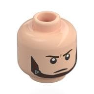 Minifig Head Captain America, Dark Brown Eyebrows, Grin with Raised Right Eyebrow / Reddish Brown Chinstrap Print