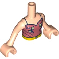 Minidoll Torso Girl with Coral Top, Leaves Decorations, Yellow Belt Print, Light Nougat Arms And Hands