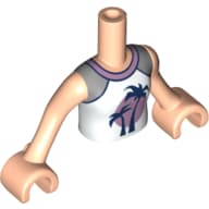 Minidoll Torso Girl with White Shirt, Dark Blue Palm Trees, Lavender Sunset, Light Nougat Arms And Hands