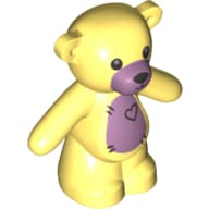 Animal, Bear / Teddy, Arms Down with Black Eyes, Nose and Mouth / Lavender Belly with Heart Print em Amarelo vivo claro