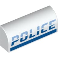 Brick Curved 1 x 4 x 1 1/3 No Studs with Medium Blue and Blue 'POLICE' Print