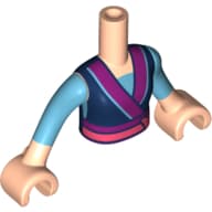 Minidoll Torso Girl with Dark Blue Robe, Dark Purple Stripe, Coral Sash, Azure Sleeves Print, Light Nougat Arms And Hands