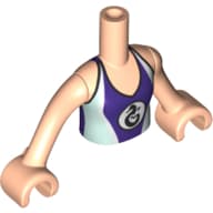 Minidoll Torso Girl with Dark Purple/Bright Light Blue Swimming Suit with Sea Horse Logo Print, Light Nougat Arms And Hands