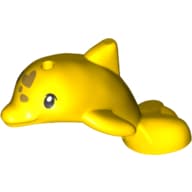 Animal, Dolphin, Baby with Black Eyes, Olive Green Hearts Print em Amarelo