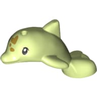 Animal, Dolphin, Baby with Black Eyes, Olive Green Hearts Print em Verde amarelado