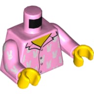 Torso Pajama Top with Rabbit / Bunny Print, Bright Pink Arms, Light Nougat Hands