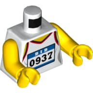 Torso, Tank Top with Red Trim, Runner Badge '0937' Print, Yellow Arms and Hands