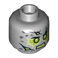 Minifig Head Statue of Evil, Lime Eyes and Cracks with Open Mouth / Gray Eyes and Closed Mouth Print
