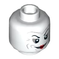 Minifig Head Joker, Eyebrows, Wide Closed Mouth Smile with Red Lips Print