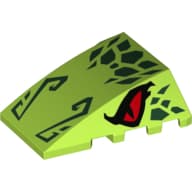Brick Wedged, Curved 4 x 4 No Top Studs with Red Eyes, Dark Green Spots Print