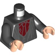 Torso, Jacket, Open over Vest, Dark Red Shirt and Tie Print, Black Arms, Light Nougat Hands