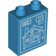 Duplo Brick 1 x 2 x 2 with House Blueprints Print