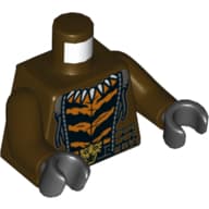 Torso Hoodie, Open with Tiger Stripes Undershirt and Toothed Necklace Print, Dark Brown Arms, Black Hands