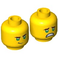 Minifig Head Lloyd, Greens Eyes, Reddish Brown Eyebrows, Smirk / Scared Print