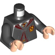 Torso, Robe, Clasp, Dark Bluish Gray Sweater, Gryffindor Crest Print, Black Arms, Light Nougat Hands