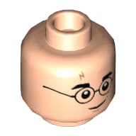 Minifig Head Harry Potter, Glasses, Eyebrows, Dark Orange Lightning Scar, Smirk / Scared Print