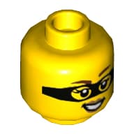 Minifig Head Betsy Bass, Brown Eyebrows, Dark Tan Lips, Black Eyemask / No Eyemask Print