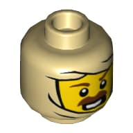 Minifig Head, Balaclava, Yellow Face, Brown Moustache Print