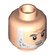 Minifig Head General Dodonna, Dark Bluish Gray Eyebrows, White Beard, Closed Mouth / Open Mouth with Teeth Print