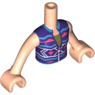 Minidoll Torso Girl with Dark Purple/Coral/Dark Azure Jacket, Olive Green Shirt Print, Light Nougat Arms And Hands