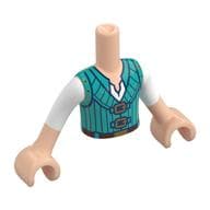 Minidoll Torso Boy with White Shirt and Dark Turquoise Vest, Reddish Brown Belt Print, Light Nougat Arms and Hands