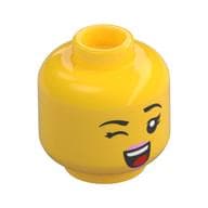 Minifig Head Mei, Peach Lips, Dark Turquoise Device on Left Eye / Winking Right Eye Print