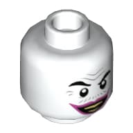 Minifig Head Joker, Gray Wrinkles and Moustache, Dark Pink Lips, Wide Grin / Sad Print