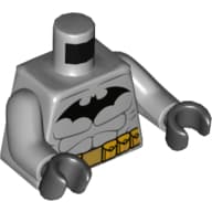 Torso Muscles, Gold Utility Belt, Black Batman Logo Print, Light Bluish Gray Arms, Black Hands