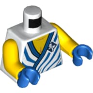 Torso, Robe with Blue Lines and Bare Chest Print, Yellow Arms, Blue Hands