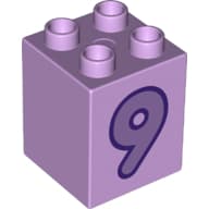 Duplo Brick 2 x 2 x 2 with Medium Lavender '9' Print