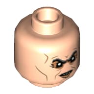 Minifig Head Griphook, Dark Bluish Gray Eyebrows, Nougat Lines and Eye Shadows, Smirk / Scowl with Fangs Print