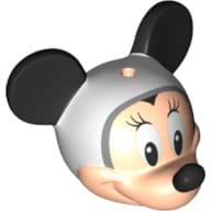 Minifig Head Special with Black Mouse Ears and Nose, Light Bluish Grey Helmet, Eyelashes Print (Minnie Mouse)