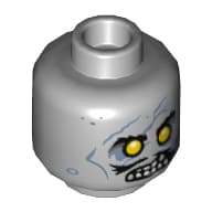 Minifig Head Dead Strange, Zombie, Yellow Eyes, Sand Blue Markings and Scars, Open Mouth, Teeth Print
