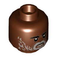 Minifig Head Greef Karga, Low Eyebrows, Light Bluish Gray Beard, Serious Print