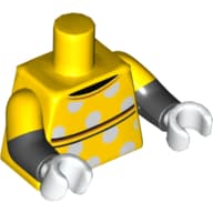Torso, Dual Molded Arms, Shirt with Black Lines, White Dots Print (Minnie Mouse), Yellow Sleeves Pattern, Black Arms, White Hands em Amarelo
