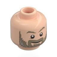 Minifig Head Thor, Dark Tan Eyebrows and Beard with Light Bluish Gray Highlights, Smile / Angry with Blue and White Lightning Eyes Print