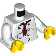 Torso, Chef with 8 Buttons, Long Red Neckerchief / 'LEGO House Home of the Brick' Print, White Arms, Yellow Hands